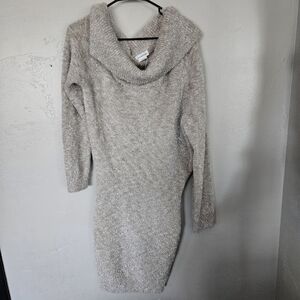 Lovers and Friends NWT Women's Medium Metallic Grey Sweater Dress Cowl Neck OTS
